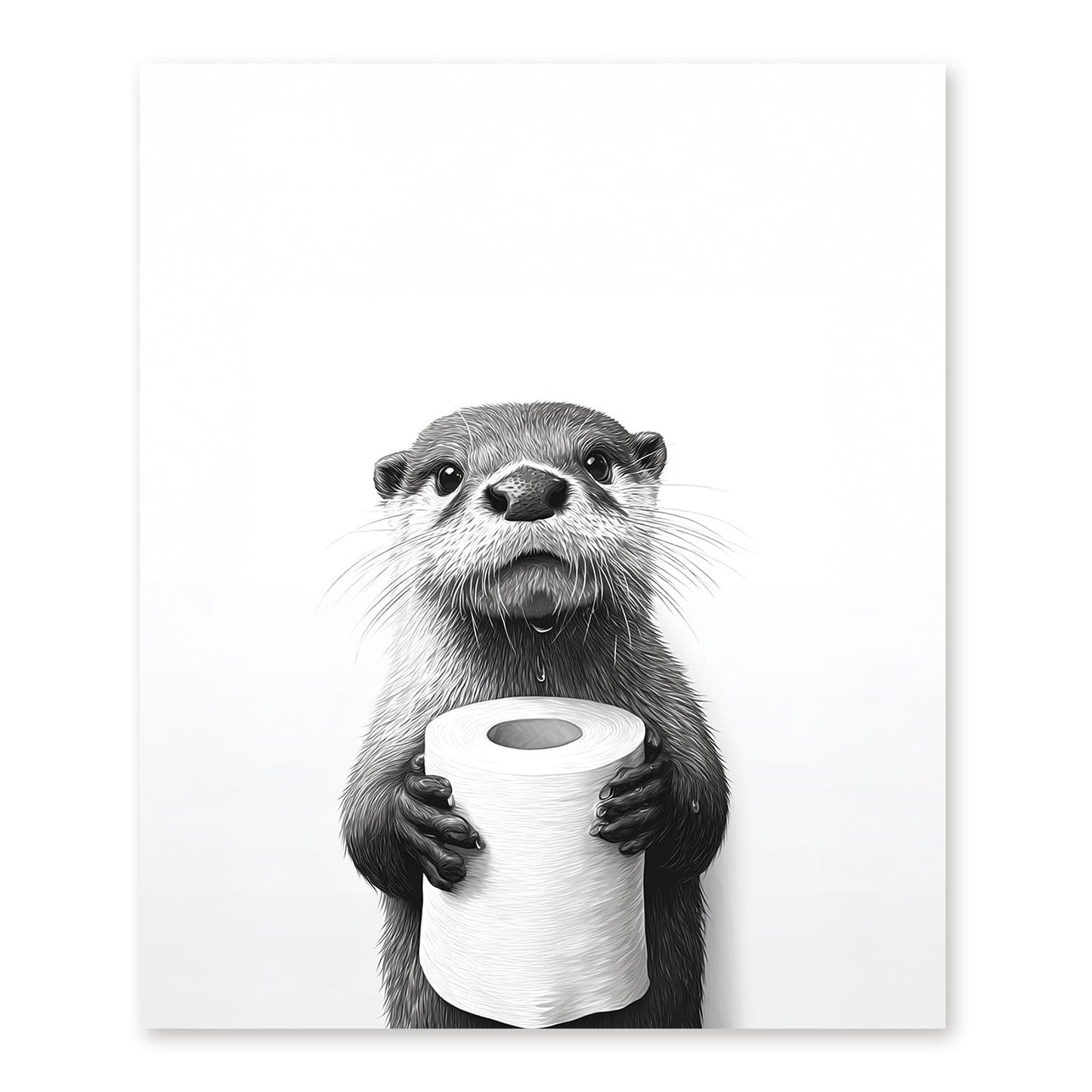 bitCNY Funny Otter Diamond Art Kits, Cute Otter Holding Toilet Paper Black White Diamond Dots Gem Painting Art Kits for Adults, Bathroom Humor Wall Decor 9.8x11.8 Inch