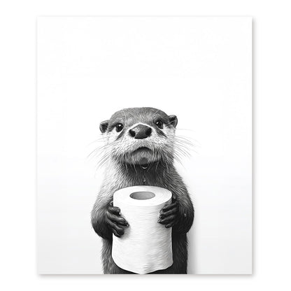bitCNY Funny Otter Diamond Art Kits, Cute Otter Holding Toilet Paper Black White Diamond Dots Gem Painting Art Kits for Adults, Bathroom Humor Wall Decor 9.8x11.8 Inch