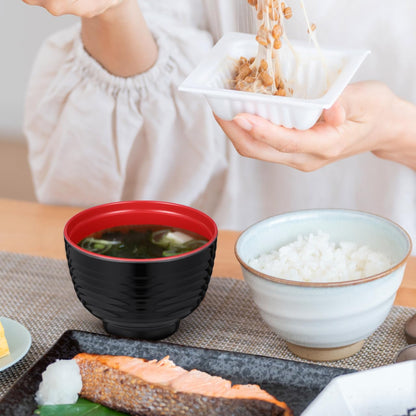 Luxshiny 3 Set Japanese Style Miso Soup Bowls Lids Bowls Hot Pot Rice Noodles Salad Traditional Lacquered Design Microwave Dishwasher Safe