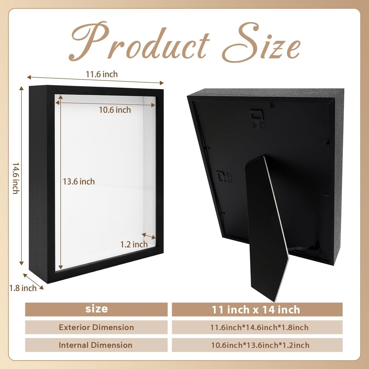 2 Pack Shadow Box Frame 11"x 14" Wood Deep Shadow Boxes Display Cases, Dried Flowers, Photos, Handicrafts Picture Frames for Wall Hanging Tabletop (Black, 11"x 14")