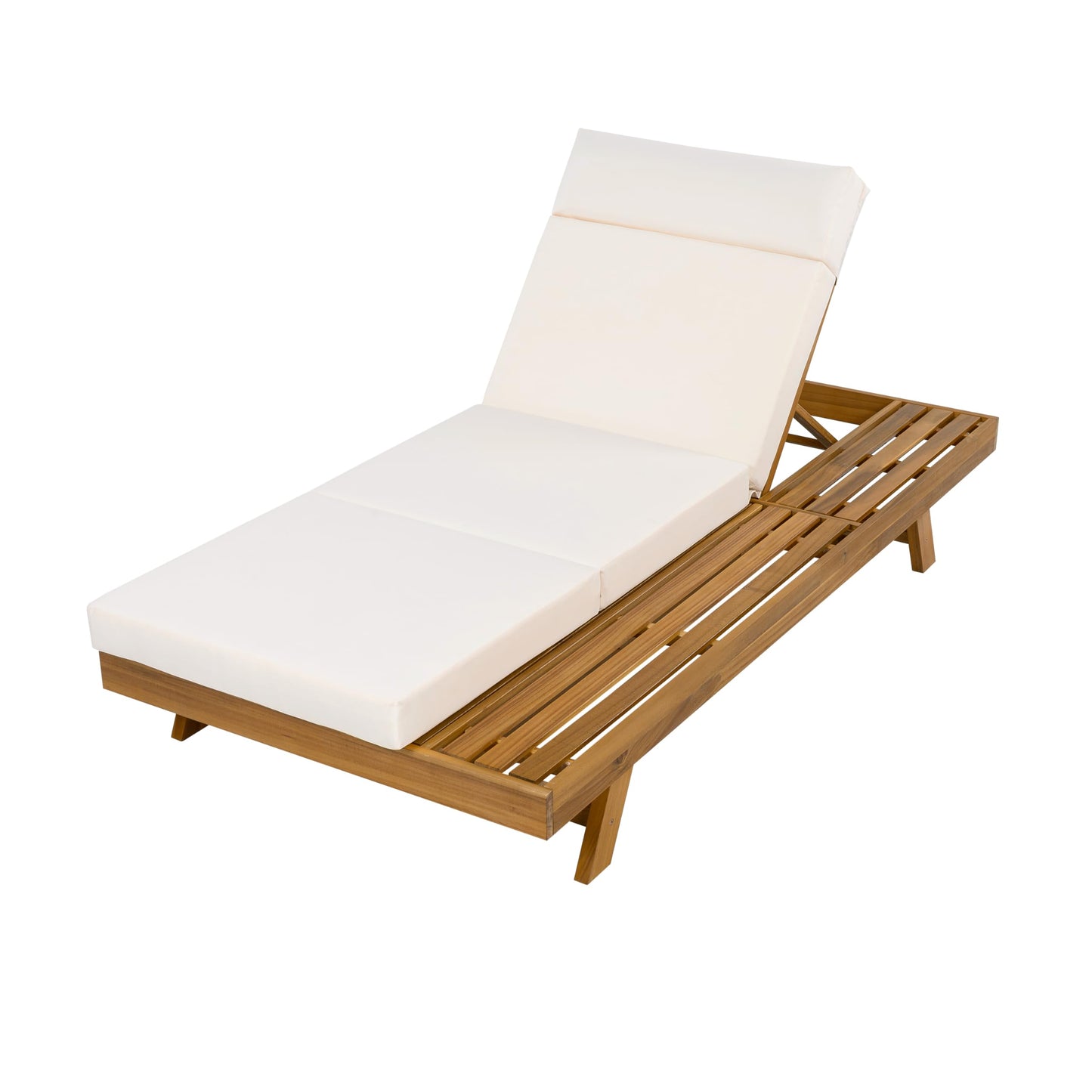 Christopher Knight Home Kayes Acacia Wood Chaise Lounge Chair Outdoor Set of 2, Poolside Sun Lounger Recliner, Patio Outdoor Chaise Lounge with 4'' Four-Folds Cushion, Teak+Cream