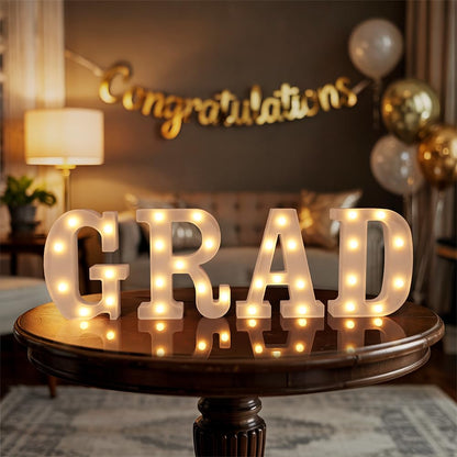 Marquee Letters Numbers Light up Numbers Letters Graduation Decoration GRAD 2026 Battery Powered LED Light White Plastic Letter Number Sign for Class of 2026 Graduation Decorations