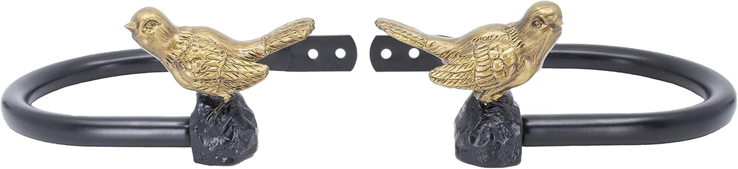 Meriville Set of 2 Decorative Bird Window Curtain Holdbacks for Draperies, Renaissance Gold