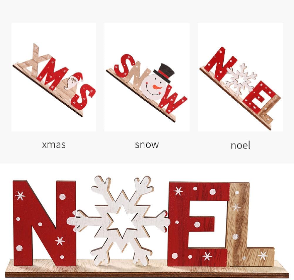 SUPVOX 2pcs Christmas Wooden Tabletop Decorations, Xmas Holiday Noel Sign Ornaments