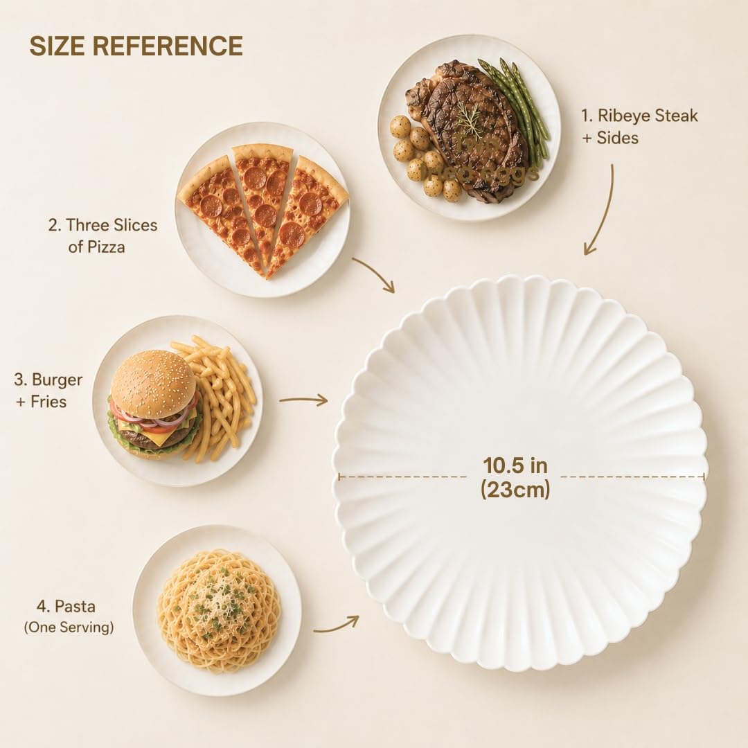 WENSHUO Daisy Plates Set of 6, Chip and Scratch Resistant (Glossy Crème, 10.5 Inch)