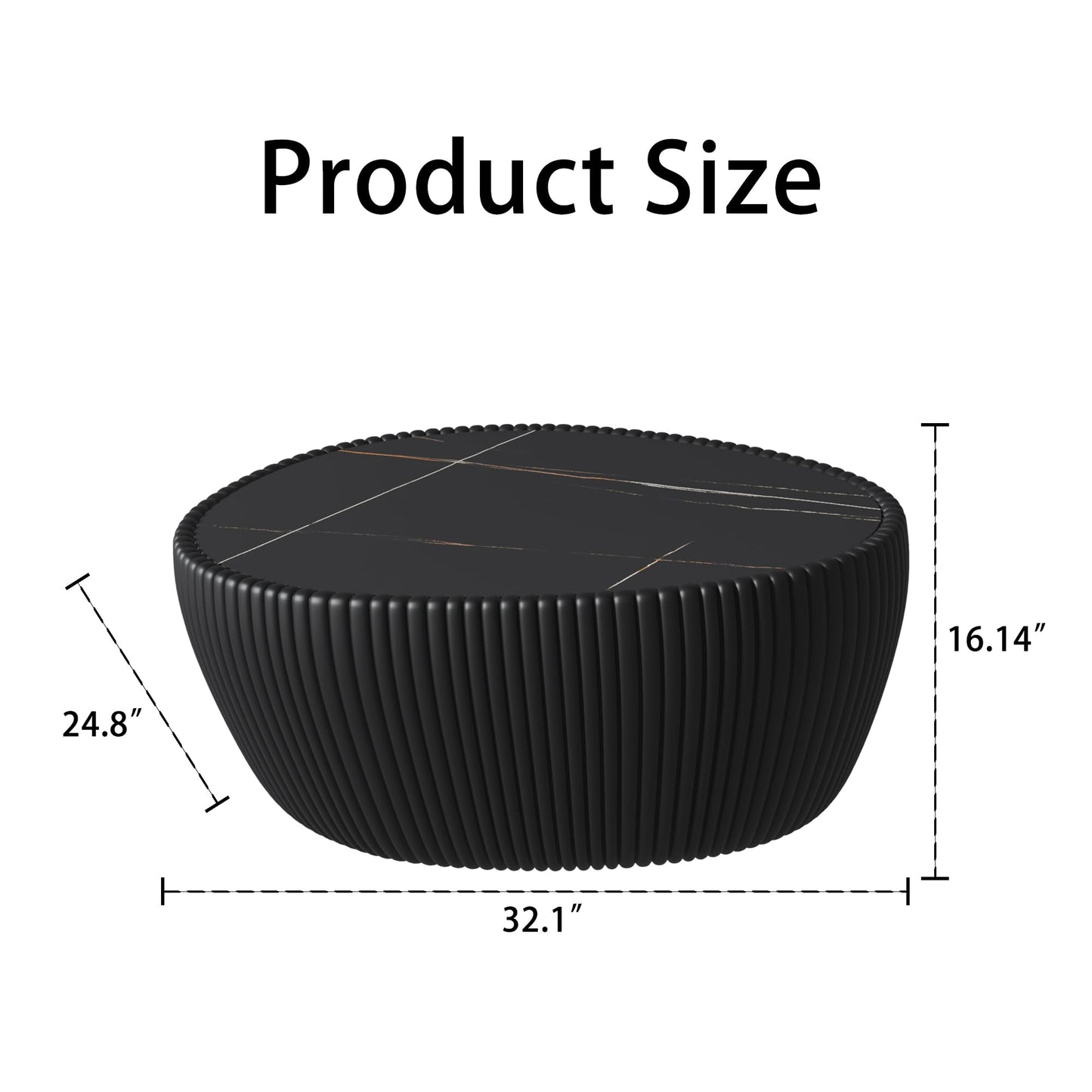 KEIKI 32.1" Goose Eggs Shape Coffee Table, Modern Sofa Side Table with Marble Top & Leather Wrap, Small End Table for Living Room, Bedroom, Office, Black