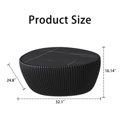 GDFStudio Goose Egg Shaped Marble Top Coffee Table with Microfiber Leather Frame, Modern Small Side Table with MDF Base, Unique Desktop Textures Tea Tables for Living Room Bedroom Office, Black