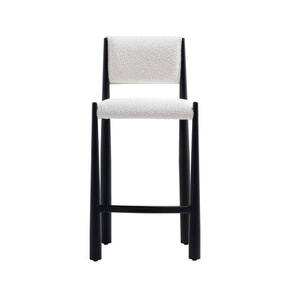 Manhattan Comfort Lennor Counter Height Stools for Kitchen and Dining Room, Upholstered in Boucle Fabric, Island Chairs with Metal Frame, Padded Backrest, Fully Assembled Furniture, Cream