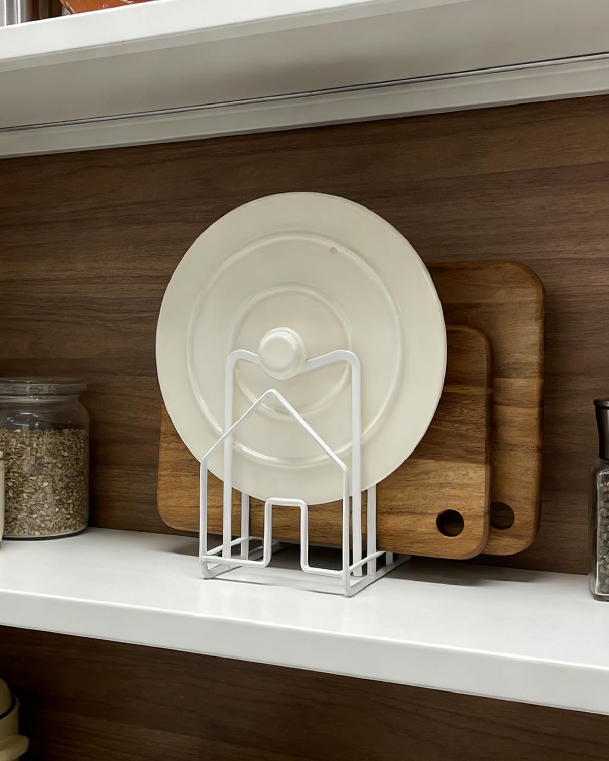 SUNFICON Cutting Board Rack Chopping Board Organizer Pot Pan Lids Holder Thin Bakeware Baking Tray Drying Display Stand Kitchen Countertop Cupboards Cabinet Office Sturdy Metal 4.92x5.7x8.47 in.White