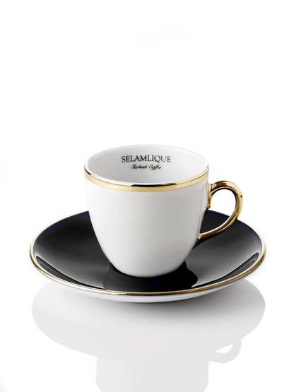 SELAMLIQUE ISTANBUL Turkish Coffee Set: Black Turkish Coffee Cups (2) for Traditional Coffee Ritual
