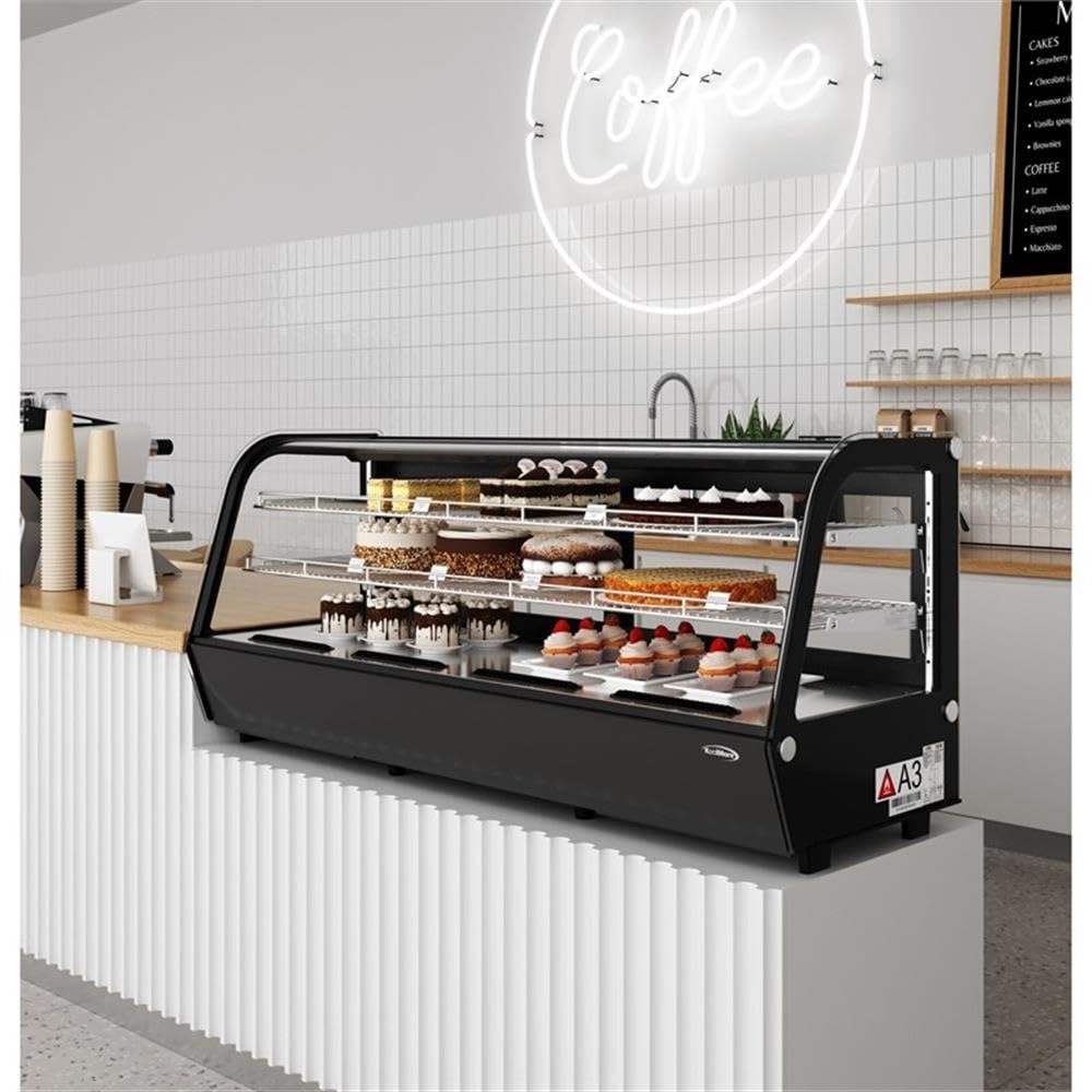 Pemberly Row 8 Cu. Ft. Countertop Bakery Display Refrigerator, Black Finish, Glass Front, 2 Sliding Glass Doors, LED Lighting, 2 Shelves, Digital Temperature Control, Commercial Use for Pastries and