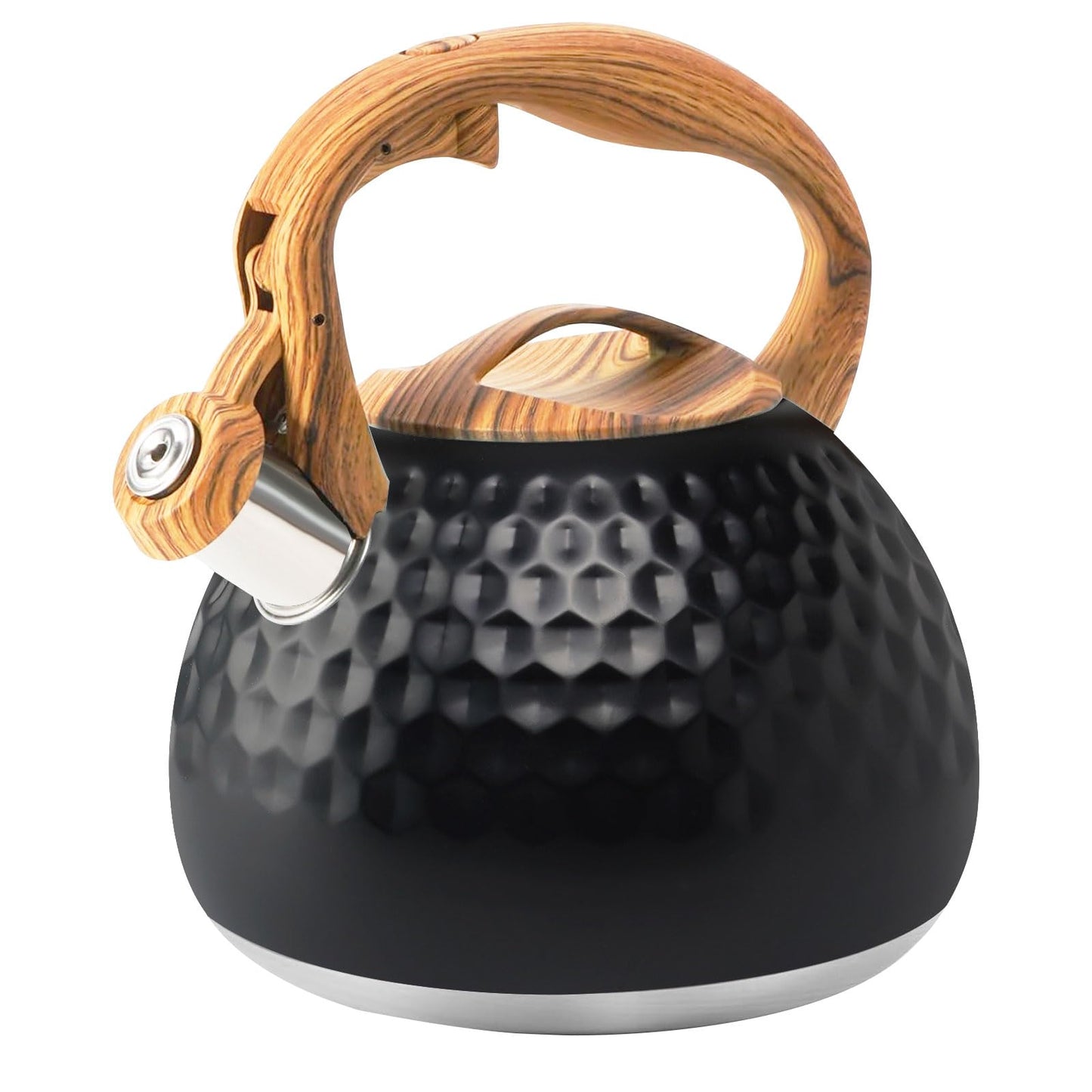 Foedo Tea Kettle Stovetop, 3.2 Qt Stainless Steel Whistling Kettle for Stove Top, Food Grade Teapot with Wood Pattern Handle for Coffee, Milk etc, Gas Electric Applicable (Black)
