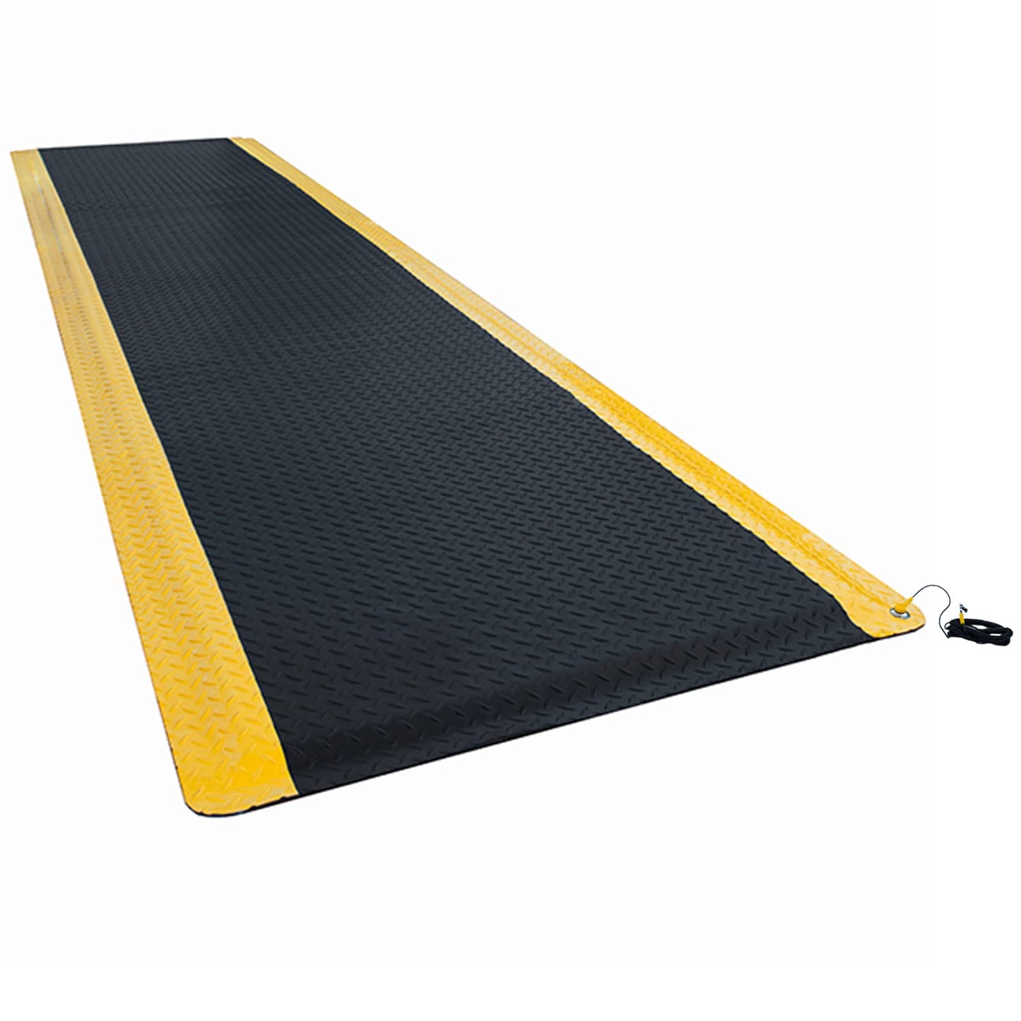 3' x 12' ESD Anti-Fatigue Conductive Mat, Durable Heavy Duty Diamond Plate, Soft Sponge Ergonomic Mat, Non Slip Waterproof Floor Mats for Commercial&Industrial Work Thick 3/4” Black with Yellow Border