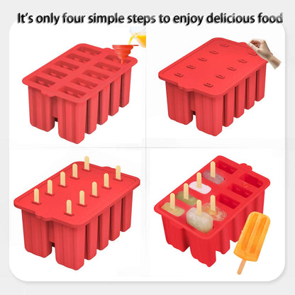 Silicone Popsicle Molds,10 Cavity Homemade ICE Popsicle Molds Food Grade BPA-Free with Popsicle Maker Sticks Popsicles Bags A Funnel,Popsicle Maker Popcycle Mold (Red-10 Cavity)