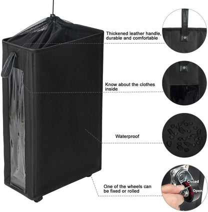 ZERO JET LAG 25 Inches Slim Laundry Storage Hamper, Large Rolling Bin, Clear Window, Black