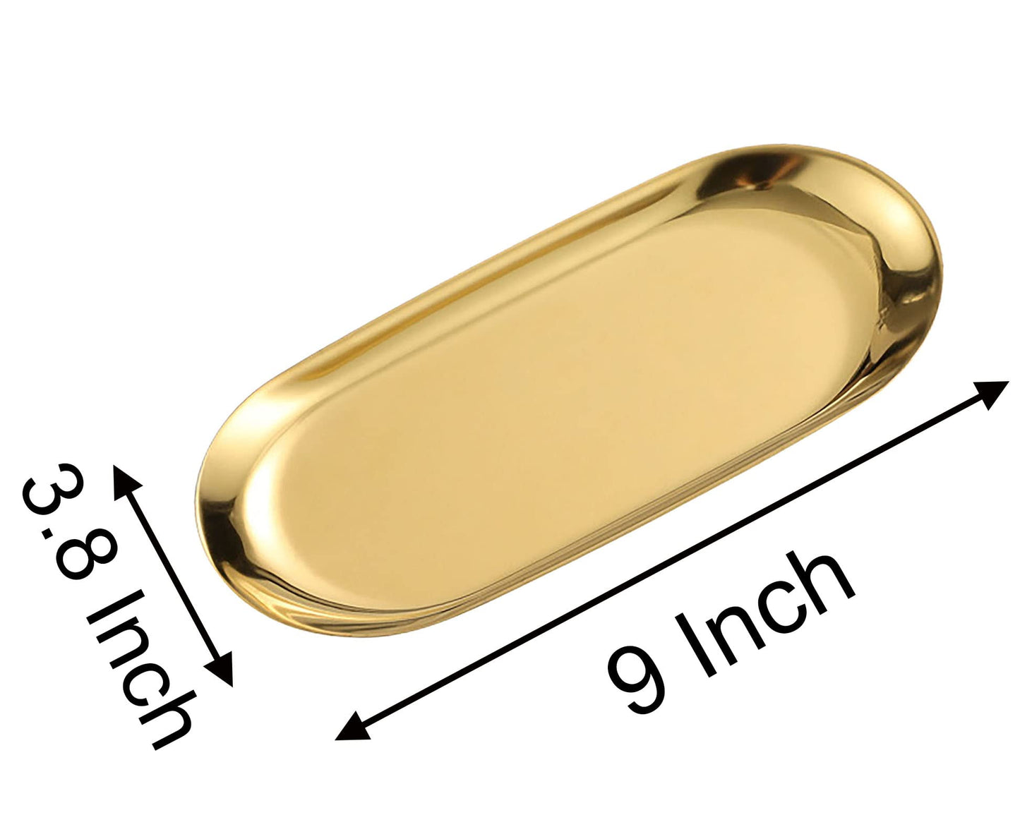 1 Pcs Gold Trinket Tray Oval Stainless Steel Small Serving Trays Towel Storage Dish Plate Tea Fruit Trays Jewelry Plate Decorative Storage Tray (Gold 1pcs, 9 x 3.8 Inch)