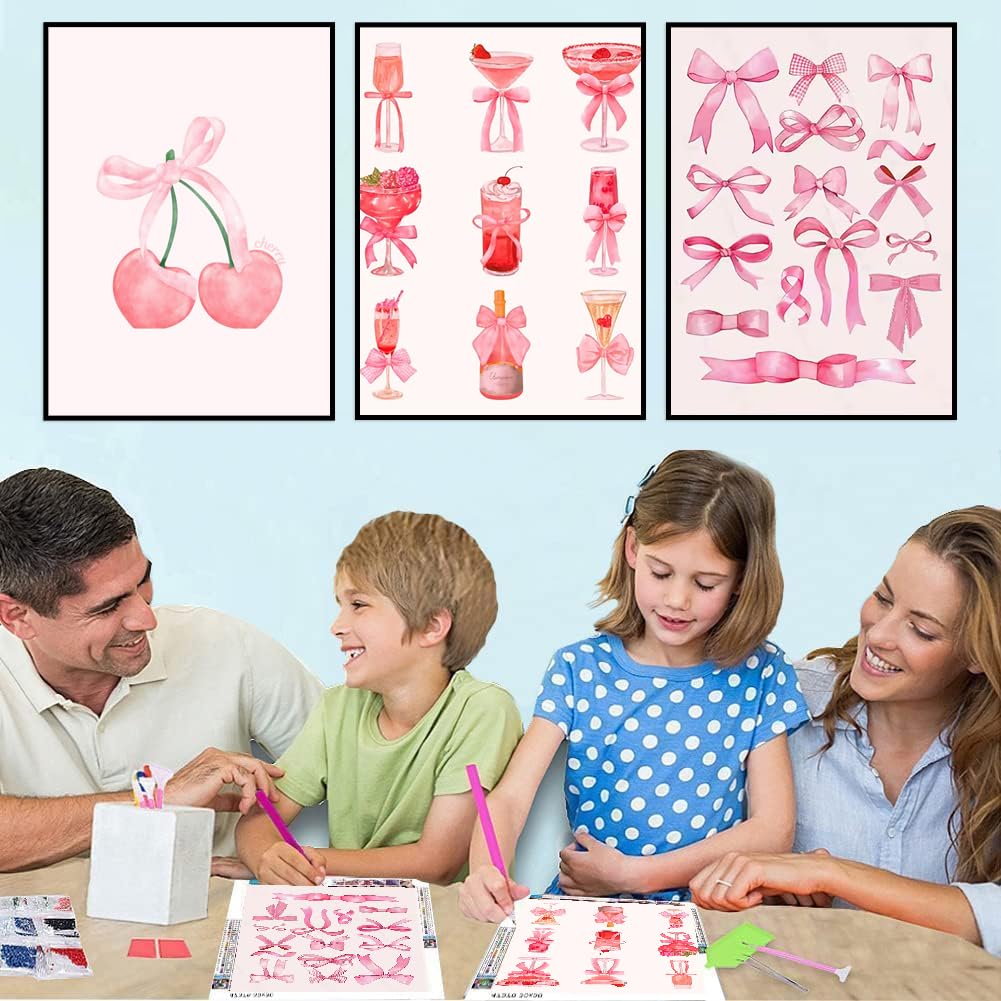 BAWKENTON 9 Pack Pink Diamond Art Kits for Adults, Girlly DIY Modern Diamond Painting Kits 5D Diamond Dots Gem Art Crafts with Tools, Hobbies for Women Crafts for Gift-10X14in
