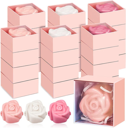 24 Loopeer Pcs Rose Soap Favors for Wedding Bridal Shower Mini Flower Shaped Scented Soap Guest Gift Bulk with Box