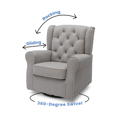 Delta Children Emerson Upholstered Glider Swivel Rocker Chair, Dove Grey with Soft Grey Welt