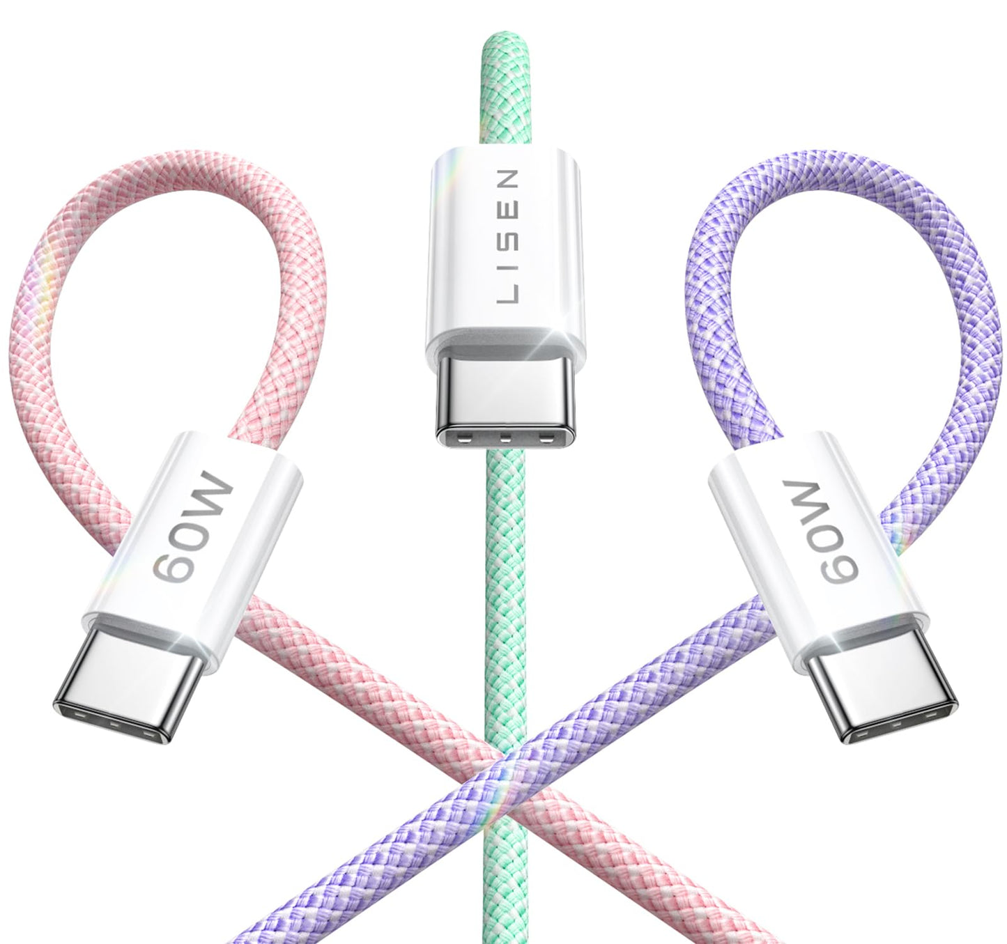 LISEN USB C Cable, 5-Pack [3.3/3.3/6.6/6.6/10FT] for iPhone 17 Charger Cord, 60W USB C to USB C Fast Charging Cable for iPhone 17 Air 16 15 Pro Max, Samsung Z Flip 7/S25/S24, Switch 2, iPad, MacBook
