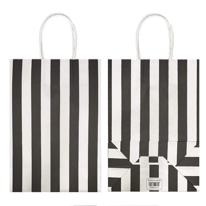 ADIDO EVA 25 PCS Black and White Striped Gift Bags Small Kraft Paper Bags with Handles for Party Favor (6.2 x 3.1 x 8.6 In)