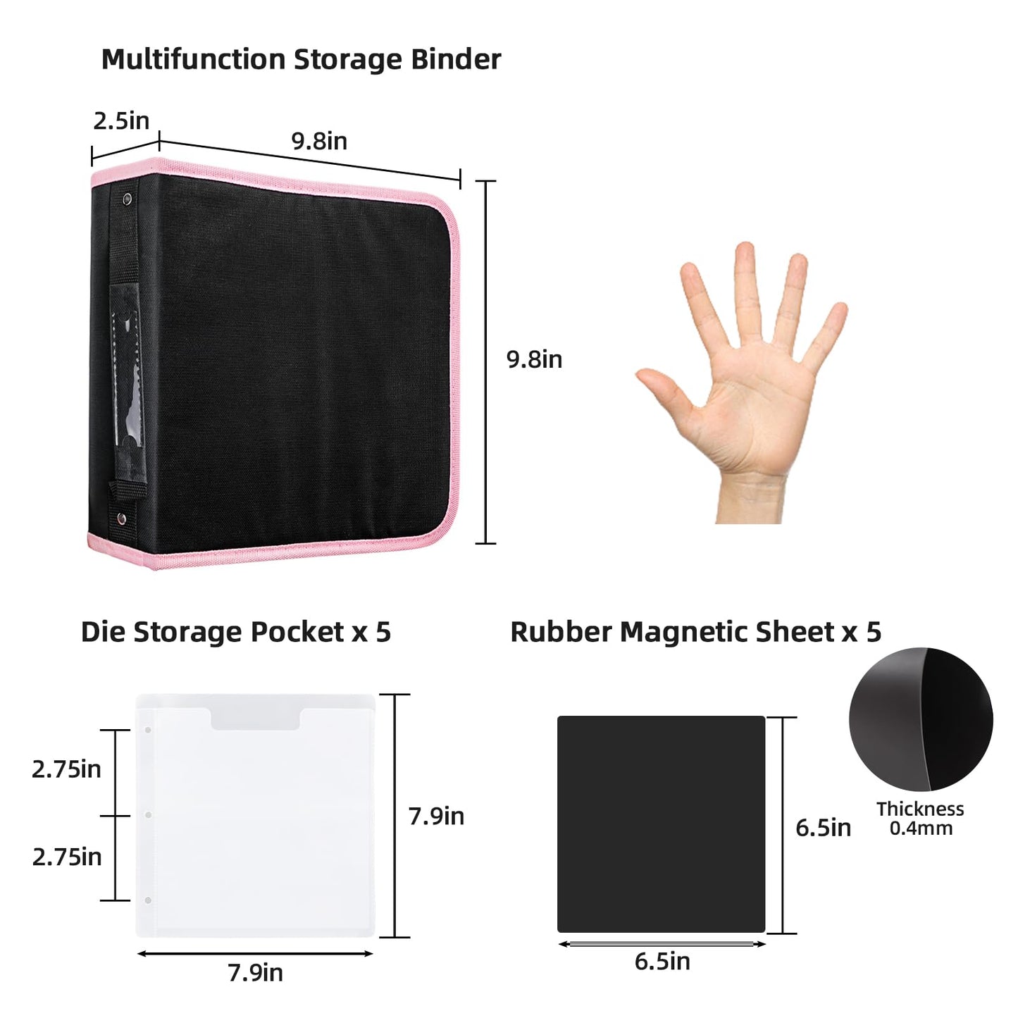 10 PCS 6.5 Inch Stamp and Die Storage Bag with Rubber Magnetic Sheets and Die Cut Storage Pockets Envelopes Binder, Die Storage Set Stencil Organizer for Card Making & Scrapbooking