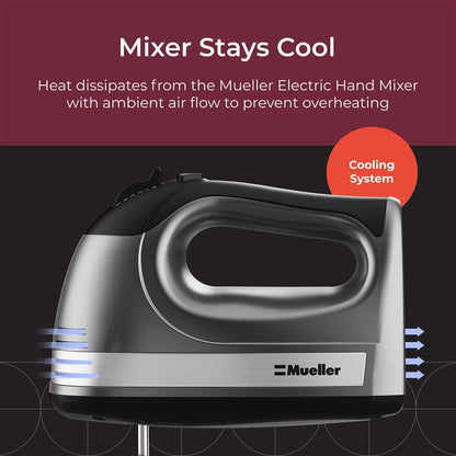 Mueller Electric Hand Mixer, 5 Speed 250W Turbo with Snap-On Storage Case and 4 Stainless Steel Accessories for Mixing