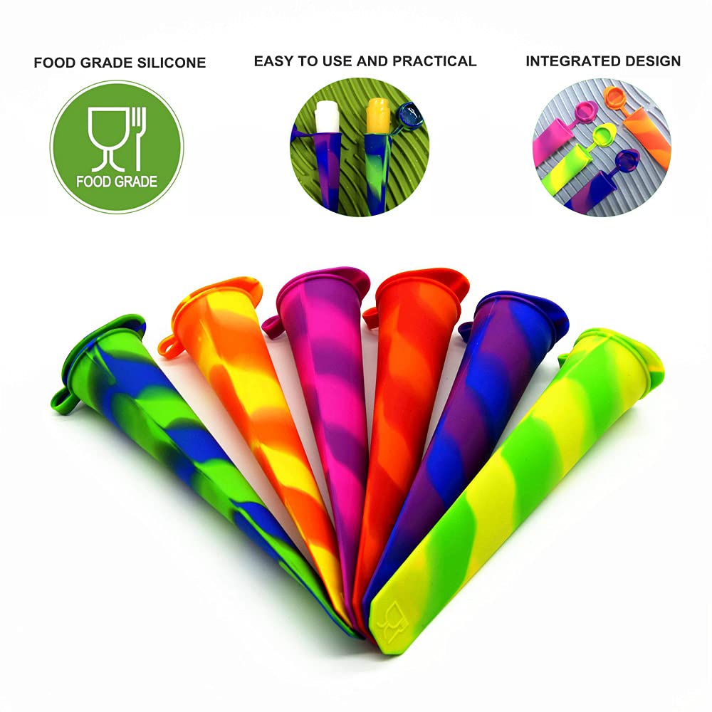 Helpcook Popsicle Molds,6 Pack Silicone Ice Pop Molds,Drip Free Popsicles Molds for Kids,Easy Release Ice Cream Maker Reusable DIY Pop Molds,BPA Free Freezer Tubes with Lids
