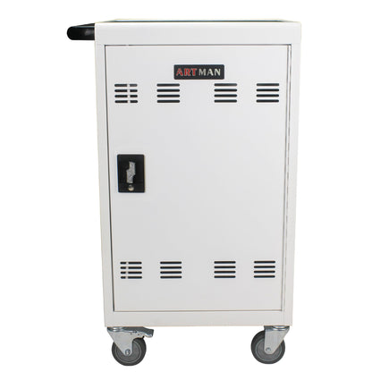30 Device Mobile Charging Cart, Laptop Charging Cabinet, Mobile Cart, Locking Front and Rear Doors, Surge Protection, Easy Cable Management, Screen Size Up to 16.3 Inch for Classroom, Office White