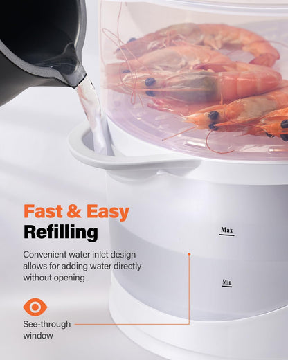 GDOR 3 Tier Electric Food Steamer for Cooking, 800W Vegetable Steamer for Fast Simultaneous Cooking, Dishwasher Safe, Boil Dry Protection, 60-Minute Timer, BPA-Free, 9.6 QT, White