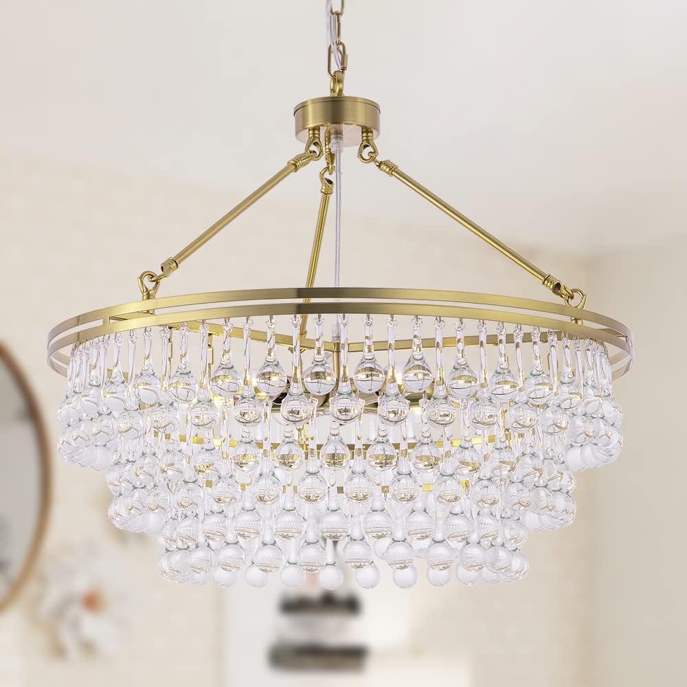 TOCHIC Modern Crystal Chandelier for Dining Room, 24 inch Gold Chandeliers Light Fixtures High Ceiling Crystal Pendant Lighting for Bedroom, Kitchen Island Light, Living Room Chandelier, 3 Tiers