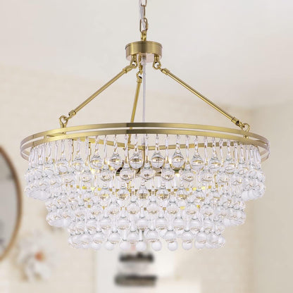 TOCHIC Modern Crystal Chandelier for Dining Room, 24 inch Gold Chandeliers Light Fixtures High Ceiling Crystal Pendant Lighting for Bedroom, Kitchen Island Light, Living Room Chandelier, 3 Tiers