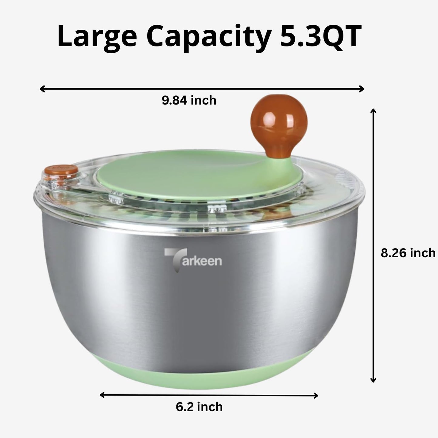 Tarkeen Stainless Steel Salad Spinner Large, BPA-Free Lettuce Spinner, 3-in-1 Salad Bowl & Fruit Cleaner with Non-Slip Base, Dishwasher Safe, 5 Blade Slicer & Egg Yolk Separator, 5.3Qt
