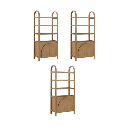 Nathan James Iris 3 Tier Bookshelf, Arched Bookcase Cabinet, Solid Wood Bookcase with Cabinet Base, Boho Bookshelf in Unbrushed Light Brown Finish, Set of 3
