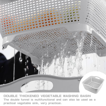 LNQ LUNIQI Double-layer Draining Basket Plastic Fruits Vegetable Washing Basket Food Storage Basket Multi-layer Stackable Vegetable Sinks Wash Drain Basket for Kitchen （Grey）