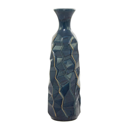 Deco 79 Ceramic Decorative Vase Faceted Centerpiece Vase with Gold Accents, Flower Vase for Home Decoration 6" x 6" x 21", Teal