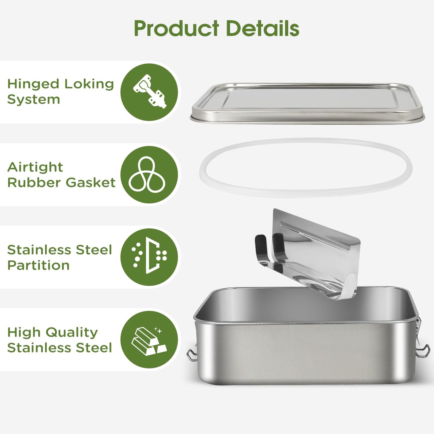 304 Stainless Steel Bento Box 3 Pack Stainless Steel Containers With Lids 81oz/47oz/29oz,Leak-Proof & Stackable Storage Stainless Steel Food Storage Containers for Soup Salad Leftover