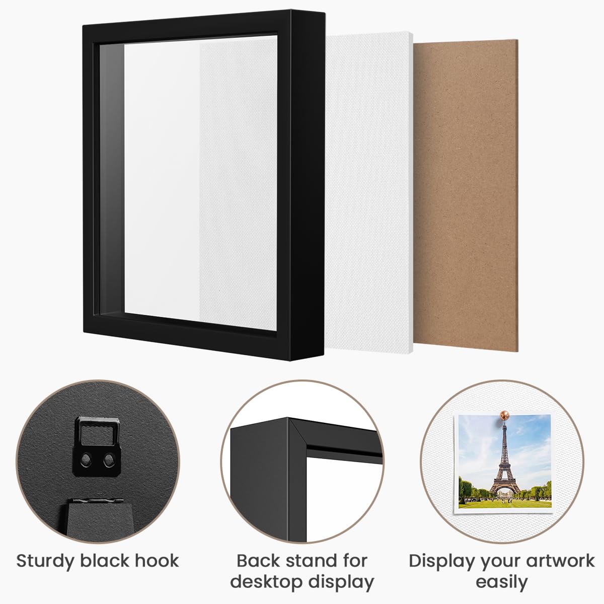 11x14 Shadow Box Frame | Soft Linen Back & Push Pins Included, Polystyrene Glass Memory Display Case for Flowers, Tickets & Cherished 3D Items, Black
