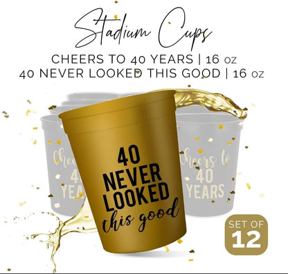 Your Dream Party Shop Cheers to 40 Years Birthday Cups - Set of 12 Black and Gold 40th Birthday Decorations