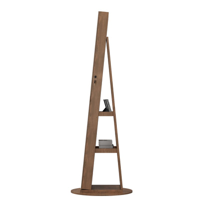 KEIKI 360°Swivel Jewelry Armoire with Full Length Mirror, 62.3" Rotating Standing Jewelry Armoire Organizer, Lockable Storage Cabinet, Interior Lighted Mirror, Walnut