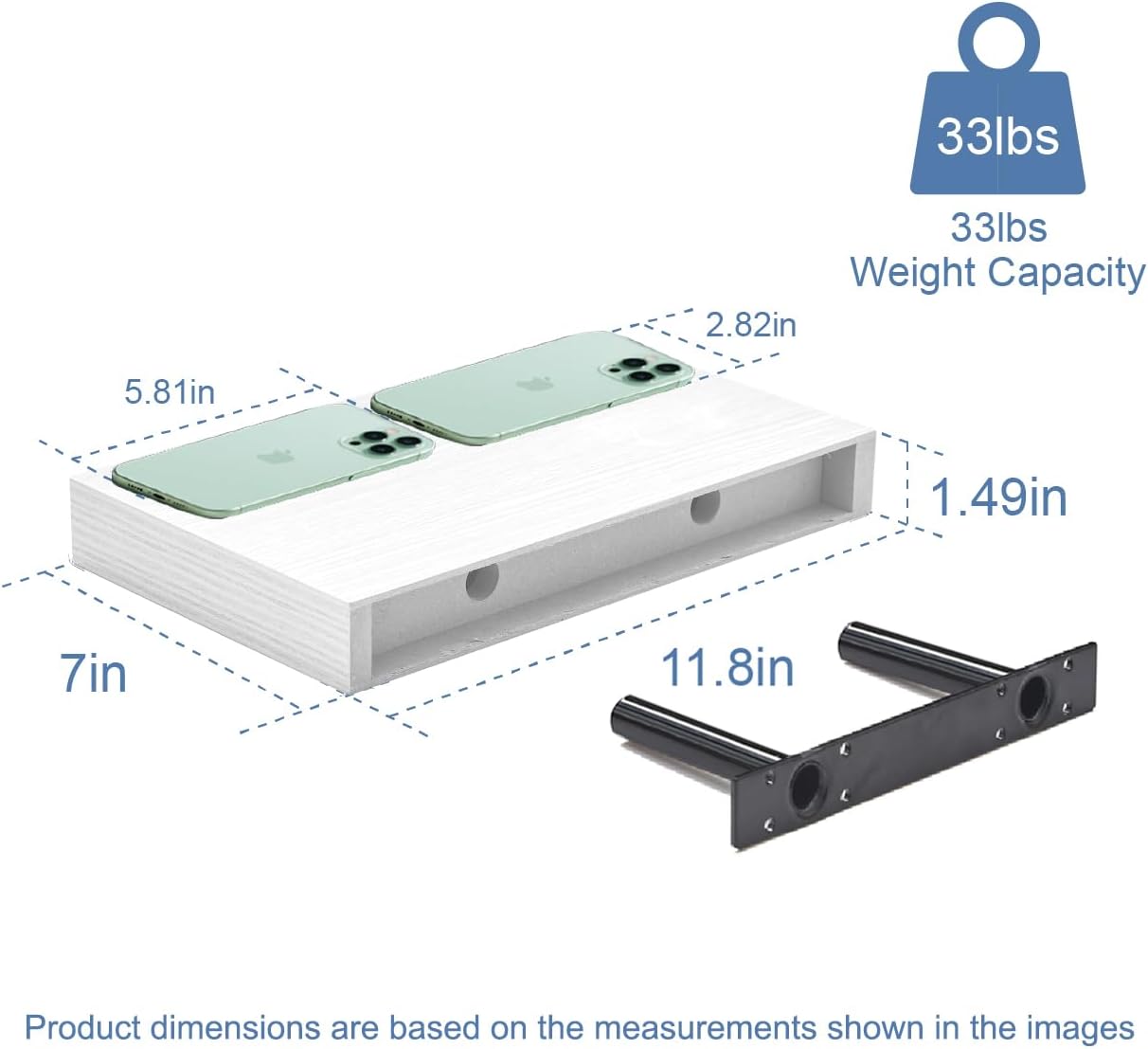 12x7x1.5 Set 2 Floating Shelves for Wall White Shelves Bathroom, Bedroom and Living Room, Wall Shelves & Book Shelf