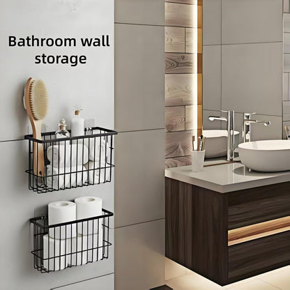 SXSWNSDLX 2 Pack Adhesive Cabinet Door Organizer, No Drilling Required, Hanging Storage Basket Organizer Wall Mounted Pantry, for Kitchen, Fridge, Bathroom (Black)