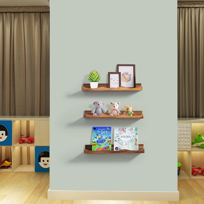15.7 Inches, Set 3, AZSKY Floating Bookshelf for Kids, Floating Shelves for Wall, Cloud Picture Ledge Shelf - Walnut