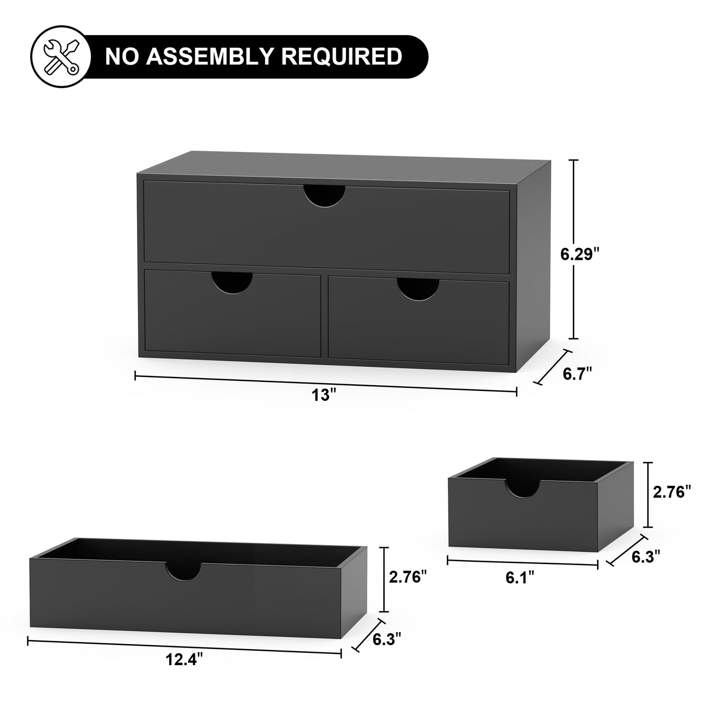 Bamboo Desk Organizer with Drawers Desktop Storage Drawers for Bills Office Supplies Kitchen Utensils Organizing Tool for Home Classroom Organization No Assembly (Black)
