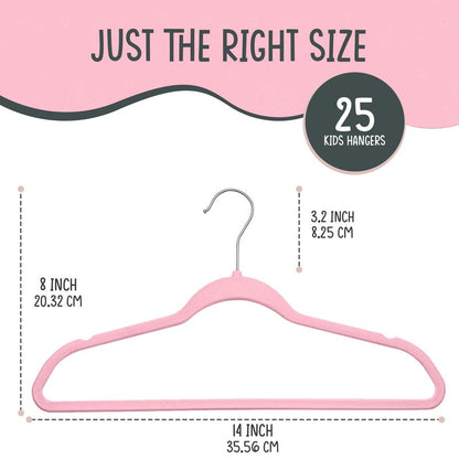 TechZoo 25 Premium Kids Velvet Hangers - 14" Non-Slip Clothes Hangers for Kids & Preteens - Ultra Slim, Space-Saving, Strong & Durable Hangers with 360° Swivel Hook - Pink
