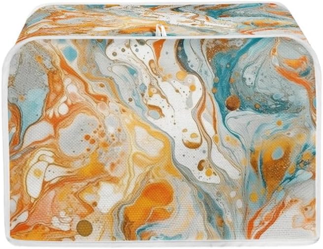 2 Slice Toaster Cover, Gold Cyan Marble Appliance Cover, Abstract Art Fluid Painting Universal Fit Wide Slot