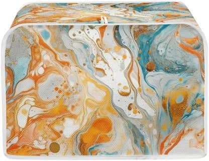 2 Slice Toaster Cover, Gold Cyan Marble Appliance Cover, Abstract Art Fluid Painting Universal Fit Wide Slot