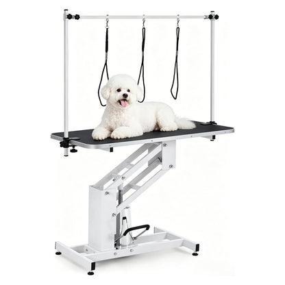 43.3" Hydraulic Pet Grooming Table, Heavy Duty Hydraulic Grooming Table Max Load 350Lbs, Professional Hydraulic Dog Grooming Table with 3 Adjsutable Nooses &, Overhead, Adjustable Height Range 22 in -