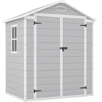 Patiowell 6x4 FT Resin Outdoor Storage Shed with Floor, Plastic Storage Shed with Lockable Door, Outside Shed Perfect to Store Patio Furniture, GardenTools Bike Accessories, Lawn Mower, Light Gray