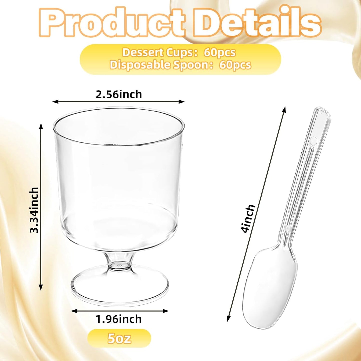 120 5 OZ Pcs Dessert Cups with Spoons - Mini Clear Plastic Dessert Parfait Cups - Round Serving Goblet Cup for Party